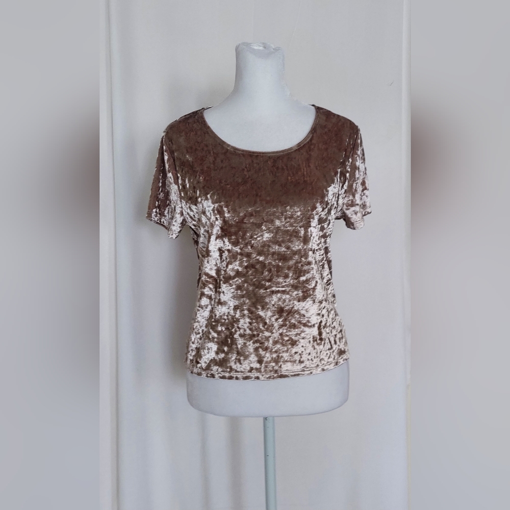 Antistar Crushed Velvet Short Sleeve Shirt Womens Size Small Rose Gold Pink
